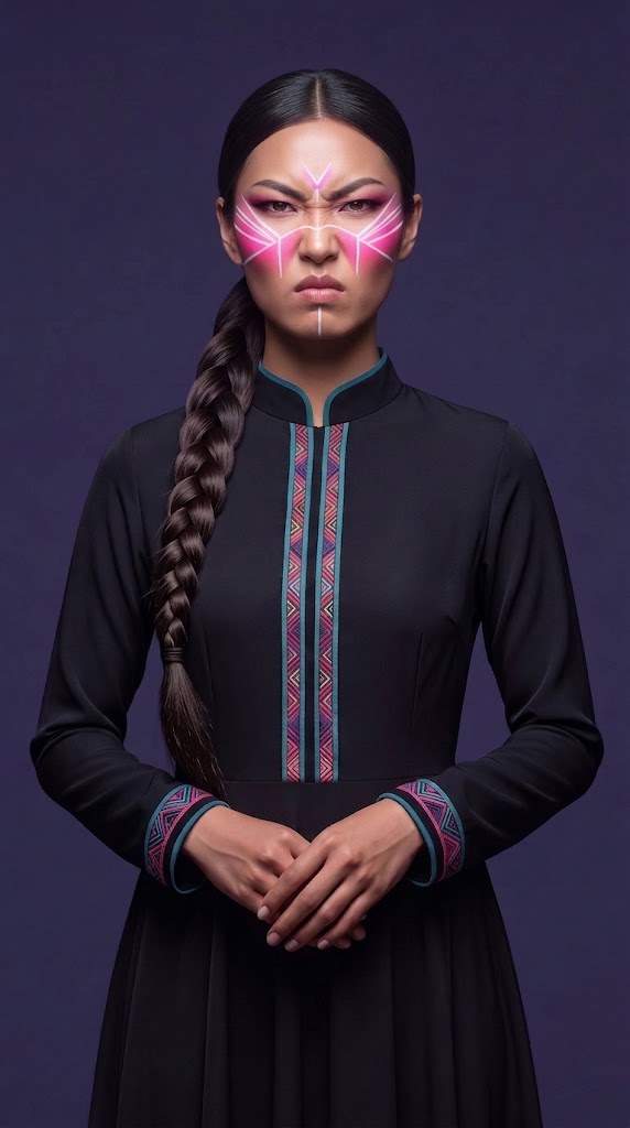 Sova with a hard, angry stare.